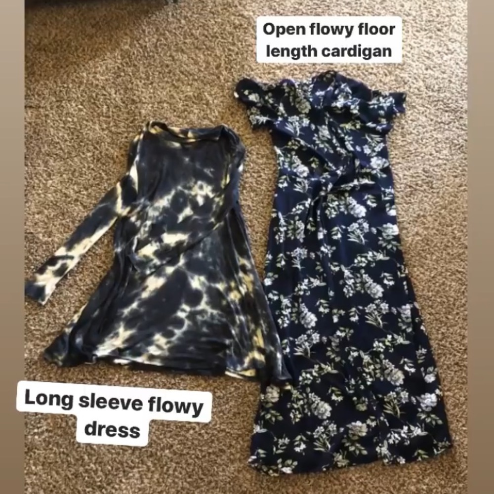1 mid length dress. 1 floor length cardigan.